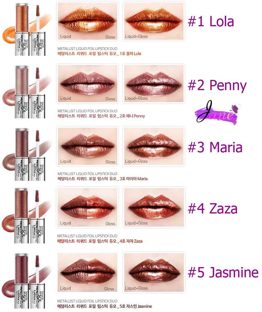Bảng màu Touch In Sol Metallist Liquid Foil Lipstick Duo màu 1 tới 5